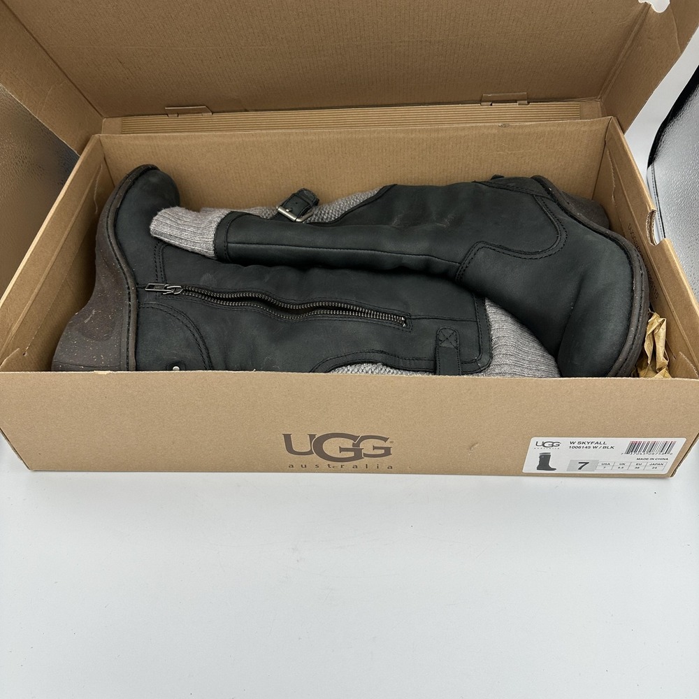 UGG Boots Womens Size 7 Black Skyfall Wedge Shearling Knit Cuff 1006145